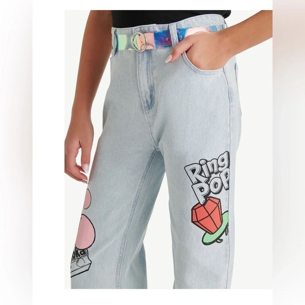 Justice Girls Ring Pop Collab Jeans, Sizes 12 With belt included